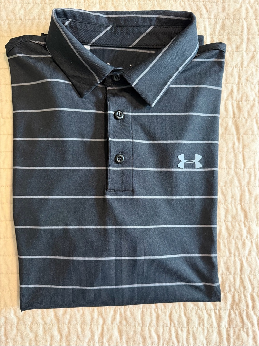 Under Armour Black Polo with Thin Gray Stripes